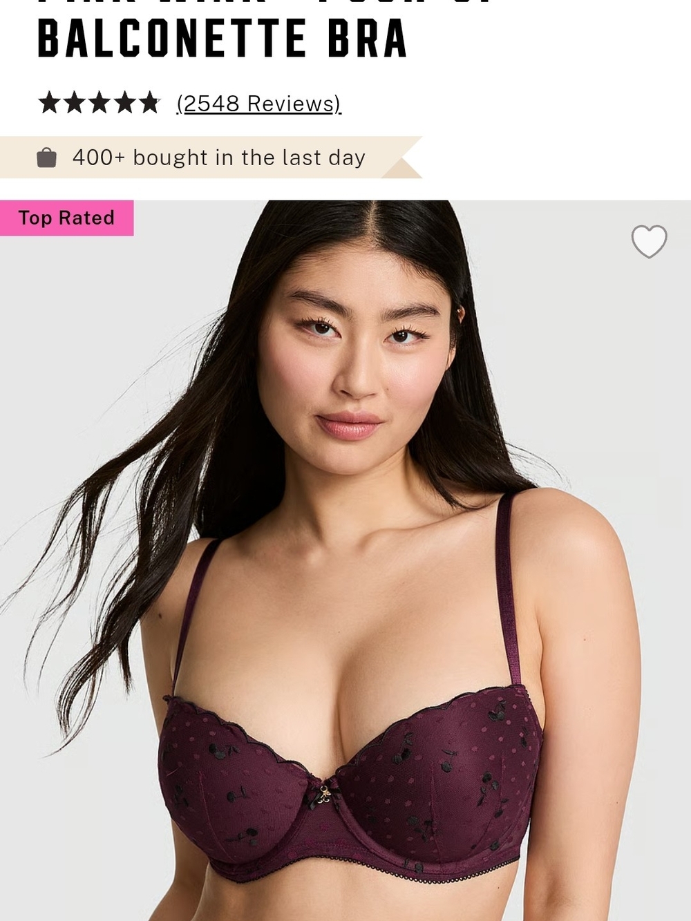 VS PINK Wink Push Up Balconette Bra *Never Worn*